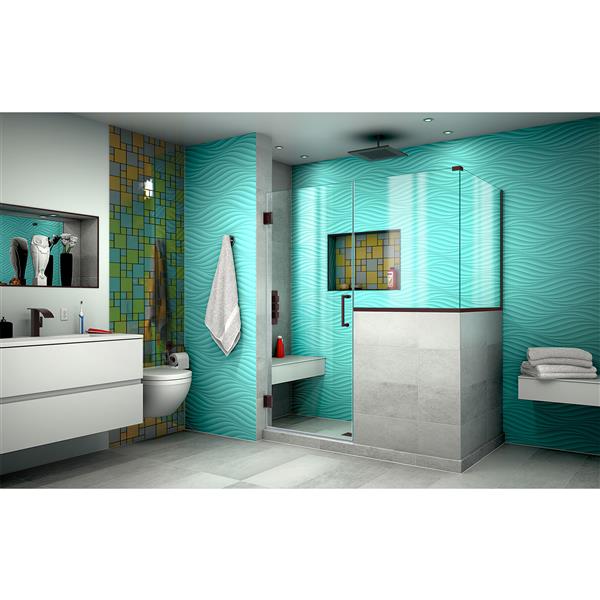 DreamLine Unidoor Plus Shower Enclosure - Hinged and Frameless Design - 59-in - Oil Rubbed Bronze