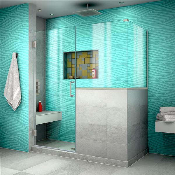 DreamLine Unidoor Plus Hinged Shower Enclosure - Frameless Design - 59-in - Brushed Nickel