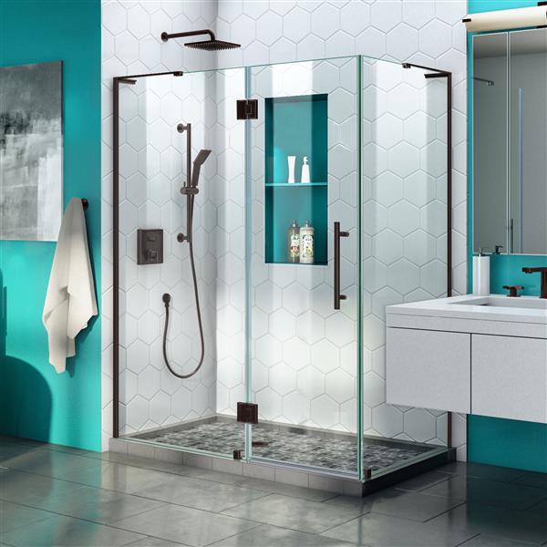 DreamLine Quatra Plus Hinged Shower Enclosure - Frameless Design - 46.38-in - Oil Rubbed Bronze