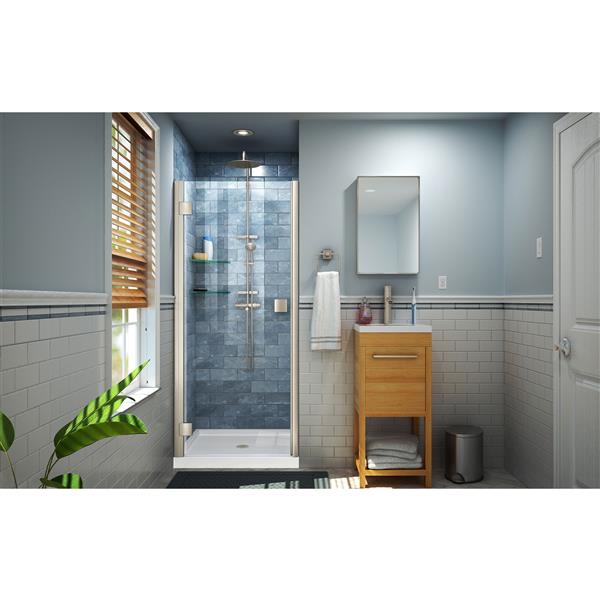 Porte de douche Lumen de DreamLine, design avec cadre, 40-41 po, nickel brossé