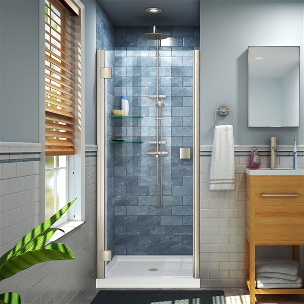 Porte de douche Lumen de DreamLine, design avec cadre, 40-41 po, nickel brossé