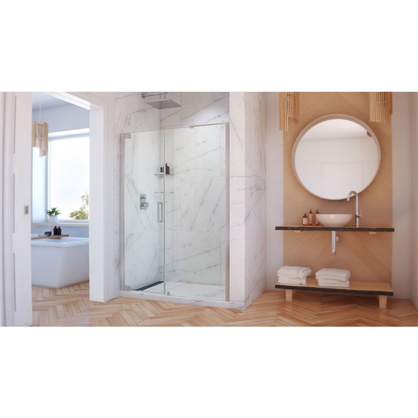 Porte de douche Elegance-LS de DreamLine, design sans cadre, 62-64 po, nickel brossé