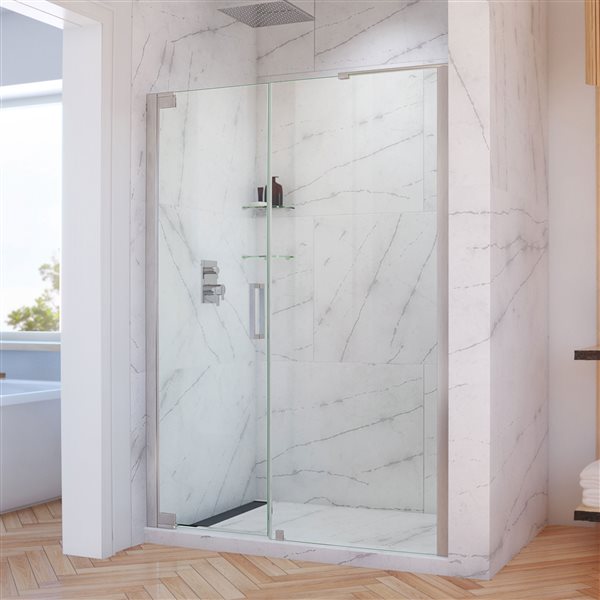 Porte de douche Elegance-LS de DreamLine, design sans cadre, 62-64 po, nickel brossé