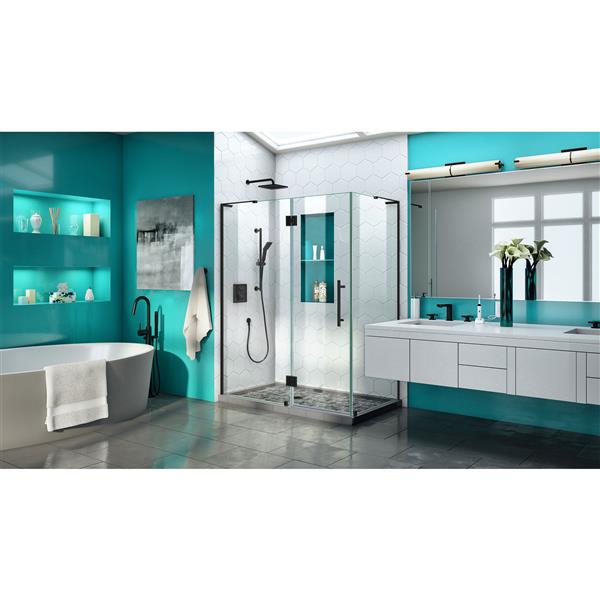 DreamLine Quatra Plus Hinged Shower Enclosure - Frameless Design - 46.38-in - Satin Black