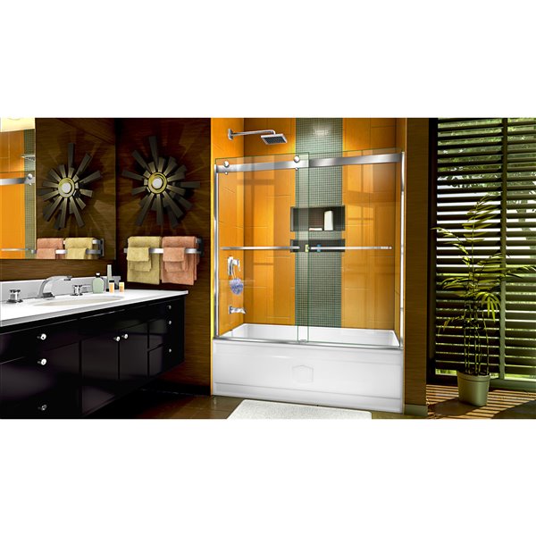 DreamLine Sapphire 56-60-in Chrome Semi-Frameless Sliding Bathtub Door