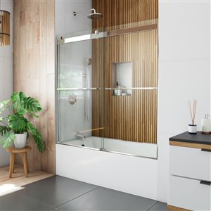 Sapphire 56-60 x 60 Semi-Frameless Bypass Tub Door in Chrome and 8mm Clear Tempered Glass