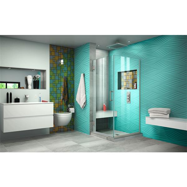 Paroi de douche Unidoor Plus de DreamLine, design sans cadre, 30,38 po, nickel brossé