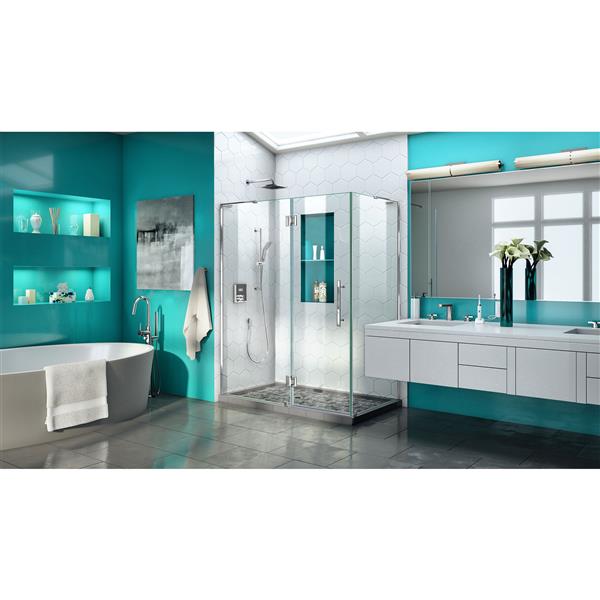 Paroi de douche en verre Quatra Plus de DreamLine, design sans cadre, 46,38 po, chrome