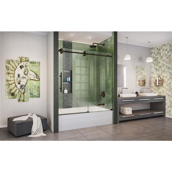 DreamLine Enigma-XO Sliding Bathtub Door - Frameless Design - 55-59-in - Oil Rubbed Bronze