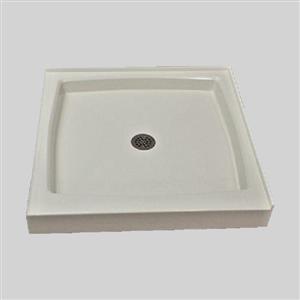 The Marble Factory Shower Base with Center Drain - Double Threshold - 36-in x 36-in - White