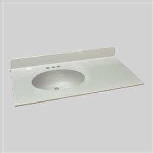 Dessus de meuble-lavabo simple The Marble Factory, 37 po x 22 po, marbre d'ingénierie blanc