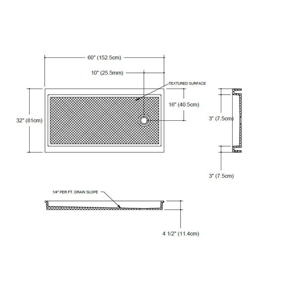 The Marble Factory Shower Base with Right-Hand Offset Drain - 60-in x 32-in - Beige