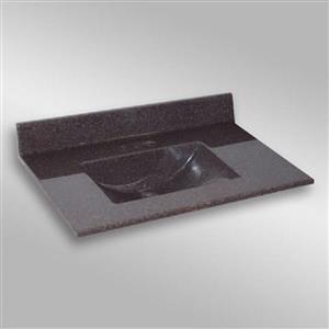 Dessus de meuble-lavabo simple The Marble Factory, 37 po x 22 po, granit brun