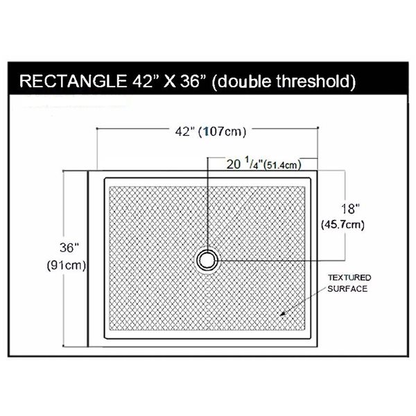 The Marble Factory Shower Base with Center Drain - Double Threshold - 42-in x 36-in - White