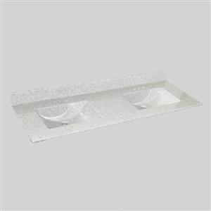 Dessus de meuble-lavabo double The Marble Factory, 61 po x 22 po, granit blanc