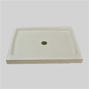 The Marble Factory Shower Base with Center Drain - Double Threshold - 48-in x 34-in - White