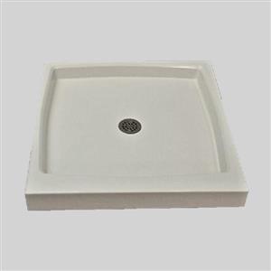 The Marble Factory Shower Base with Center Drain - Single Threshold - 36-in x 36-in - White