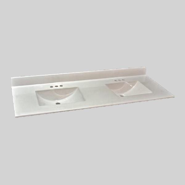 Dessus de meuble-lavabo double en marbre d'ingénierie The Marble Factory, 61 po x 22 po, blanc