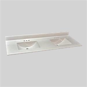 Dessus de meuble-lavabo double en marbre d'ingénierie The Marble Factory, 61 po x 22 po, blanc