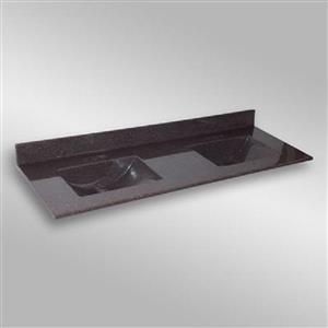 Dessus de meuble-lavabo double The Marble Factory, 61 po x 22 po, granit brun