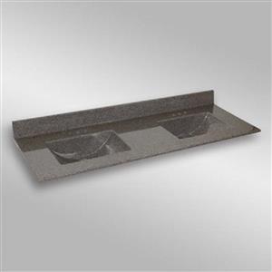 Dessus de meuble-lavabo double The Marble Factory, 61 po x 22 po, granit gris