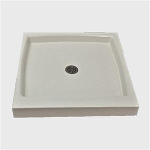 Base de douche à seuil unique The Marble Factory, drain centré, 32 po x 32 po, blanche