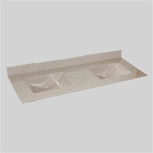 Dessus de meuble-lavabo double The Marble Factory, 61 po x 22 po, granit beige