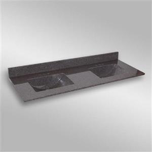 Dessus de meuble-lavabo double The Marble Factory, 61 po x 22 po, granit gris foncé