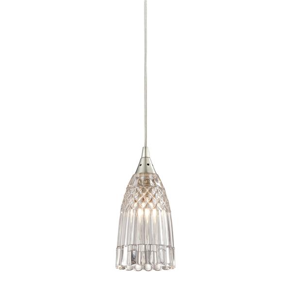 ELK Lighting Kersey Mini Pendant Light - 1-Light - Satin Nickel with Clear Crystal