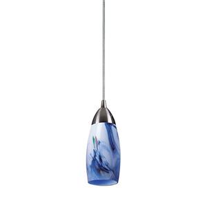 ELK Lighting Milan Mini Pendant Light - 1-Light - 3-in - Satin Nickel woth Blue Glass