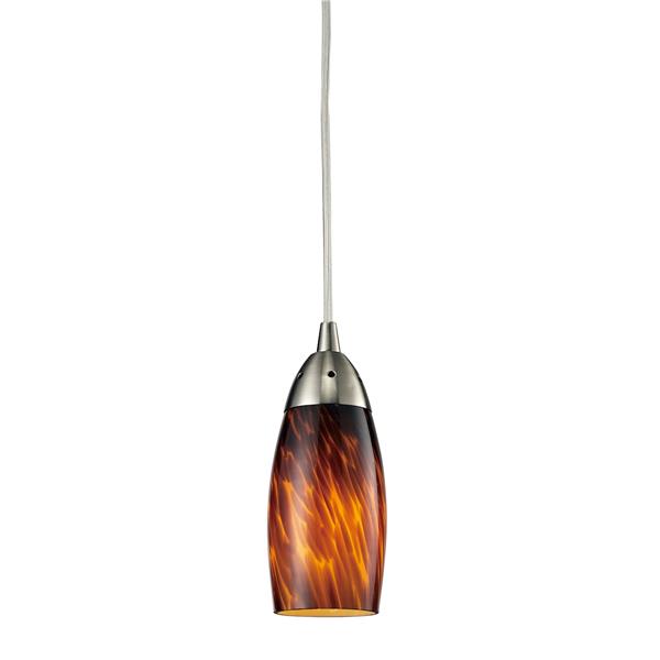 ELK Lighting Milan Mini Pendant Light - 1-Light - Satin Nickel with Espresso Glass