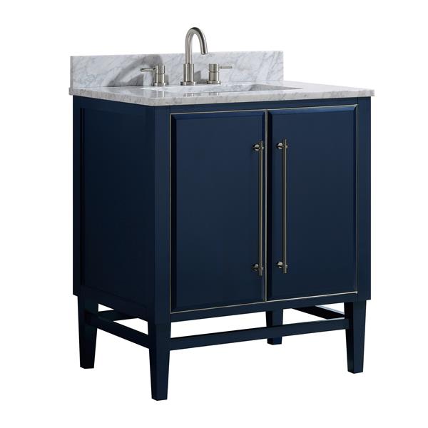 Avanity Mason 31-in Navy Single Sink Bathroom Vanity with White Carrera Marble Top