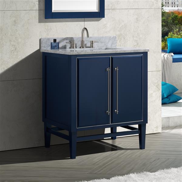 Avanity Mason 31-in Navy Single Sink Bathroom Vanity with White Carrera Marble Top