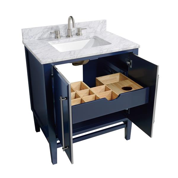 Avanity Mason 31-in Navy Single Sink Bathroom Vanity with White Carrera Marble Top