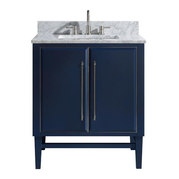 Avanity Mason 31-in Navy Single Sink Bathroom Vanity with White Carrera Marble Top