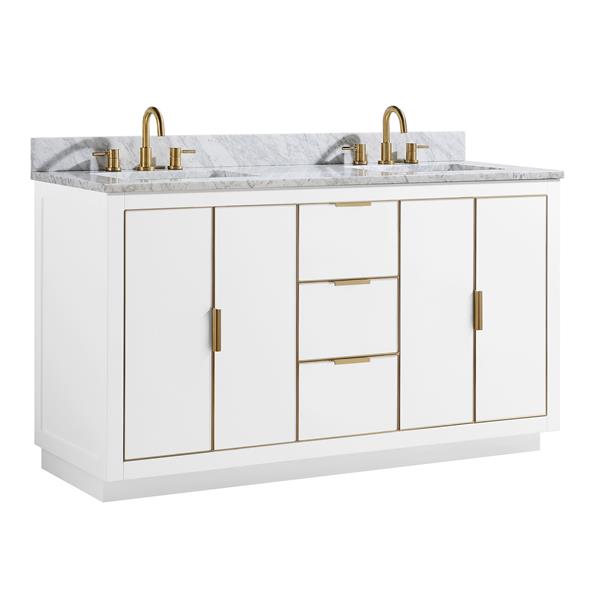 Avanity Austen 61-in White Double Bathroom Vanity with White Carrera Marble Top