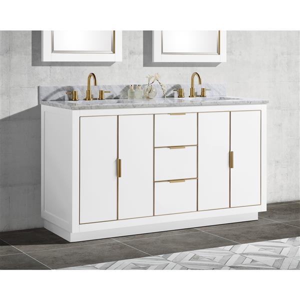 Avanity Austen 61-in White Double Bathroom Vanity with White Carrera Marble Top