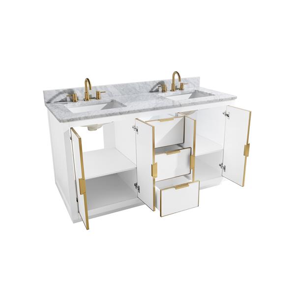 Avanity Austen 61-in White Double Bathroom Vanity with White Carrera Marble Top