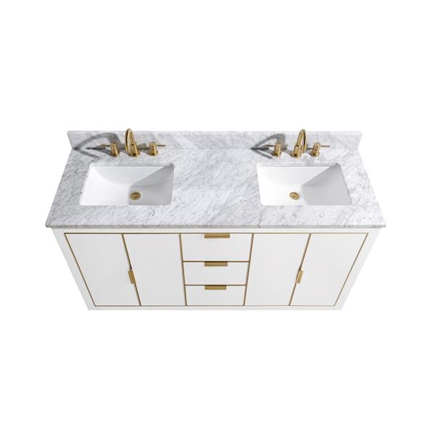 Avanity Austen 61-in White Double Bathroom Vanity with White Carrera Marble Top