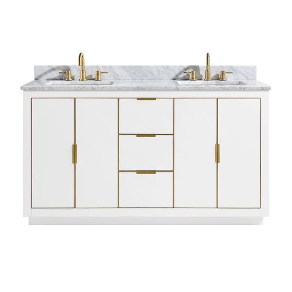 Avanity Austen 61-in White Double Bathroom Vanity with White Carrera Marble Top