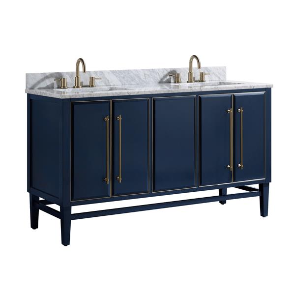 Avanity Mason 61-in Navy Blue Double Bathroom Vanity with White Carrera Marble Top