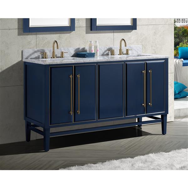 Avanity Mason 61-in Navy Blue Double Bathroom Vanity with White Carrera Marble Top