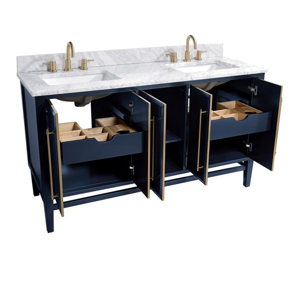 Avanity Mason 61-in Navy Blue Double Bathroom Vanity with White Carrera Marble Top