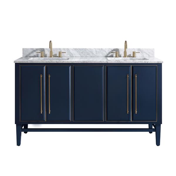 Avanity Mason 61-in Navy Blue Double Bathroom Vanity with White Carrera Marble Top