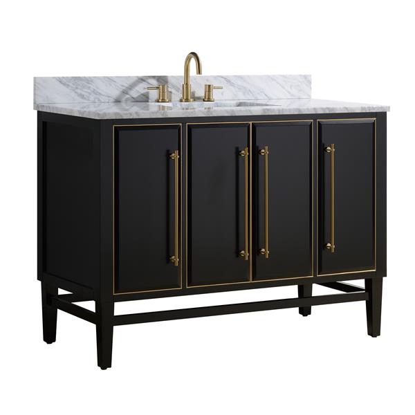 Avanity Mason 49-in Black Single Sink Bathroom Vanity with White Carrera Marble Top and Gold Hardware