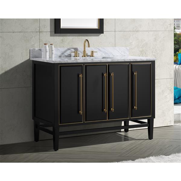 Avanity Mason 49-in Black Single Sink Bathroom Vanity with White Carrera Marble Top and Gold Hardware