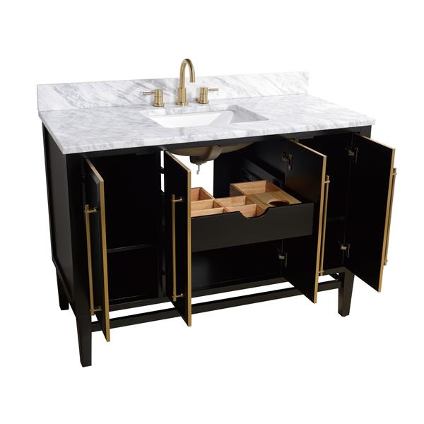 Avanity Mason 49-in Black Single Sink Bathroom Vanity with White Carrera Marble Top and Gold Hardware