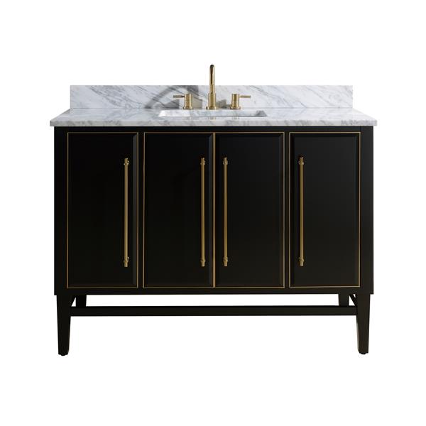 Avanity Mason 49-in Black Single Sink Bathroom Vanity with White Carrera Marble Top and Gold Hardware