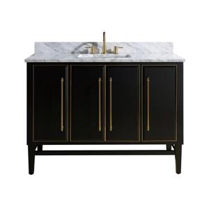 Avanity Mason 49-in Black Single Sink Bathroom Vanity with White Carrera Marble Top and Gold Hardware