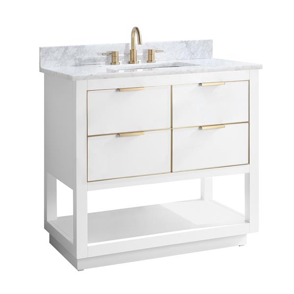 Avanity Allie 37-in White Single Sink Bathroom Vanity with White Carrera Marble Top